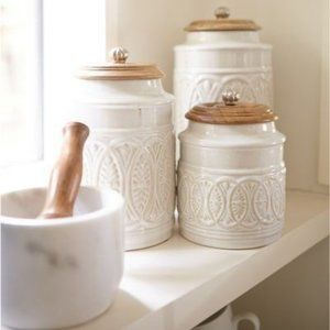 Pier 1 Ivory Farmhouse Canisters - Set of 3